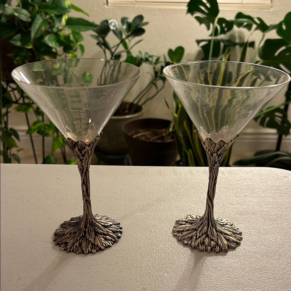 2 Grey Goose Pewter Stem Glasses Artisan Silver Stem Martini Glasses Cocktail